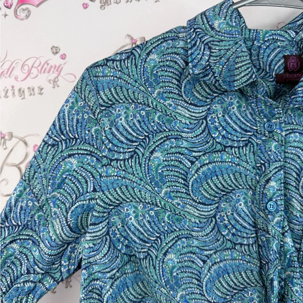 Liberty art fabrics button up blue and Green Patterned Long Sleeve Shirt paisley - Picture 7 of 12